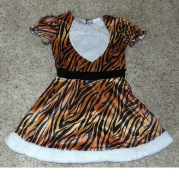 Tiger Tigress Halloween Costume 10/12 Plush Brown Dress, Tail, Headband Girls - Picture 5 of 9